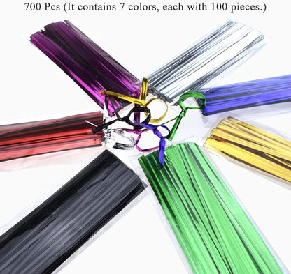 HAHIYO 700Pcs 4 inches 7 Colors Metal Twist Ties Bread Candy Coffee Bag Ties Plant Garden Twist Ties for Cellophane Treat Bags Gift Wraping Bags Plastic Bags Halloween Party Cake Present Art Crafts