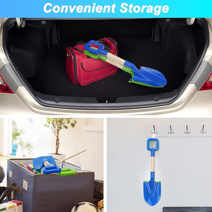 Dilabnba Beach Sand Toys Shovels for Kids Adults, 16inch/40cm Toddler Garden Beach Sand Spade Shovels for Digging Snow, Plastic Garden Sandbox Toy Set with Long Wooden Handled(2PCS)