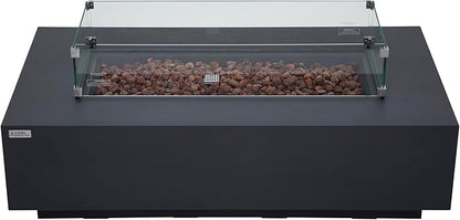 AMS Creations | Madison 60" Bundle Rectangular Propane Gas Outdoor Fire Pit Table | Dark Gray Concrete GFRC | Smooth Texture or Surface | Electronic Ignition | Outside Backyard Fireplace