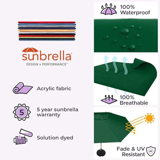 Midtown Umbrellas Push Pop Sunbrella Umbrella 9 Feet Outdoor Umbrella in Forrest Green Acrylic - Patio Umbrella, Backyard Umbrella, Garden Umbrella, Picnic Table Umbrella & Pool Umbrella - Black Pole