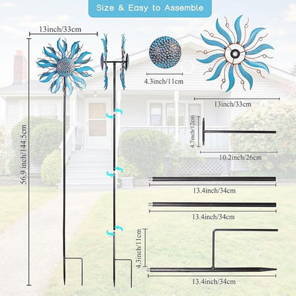 Wind Spinner Outdoor Decoration, 57”H*13”D Wind Sculptures Metal Yard Art Windmill, Pinwheels for Yard and Garden