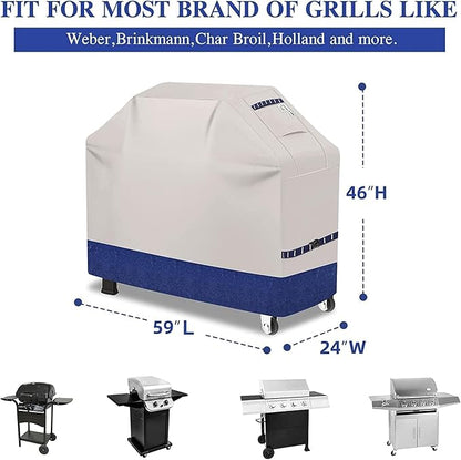 Grill Cover for Outdoor Grill 600D Heavy Duty 59Inch Waterproof,UV & Fade Resistant,BBQ Cover with Adjustable Straps,BBQ Grill Cover for Weber,Blackstone,Charbroil etc,Blue with Print