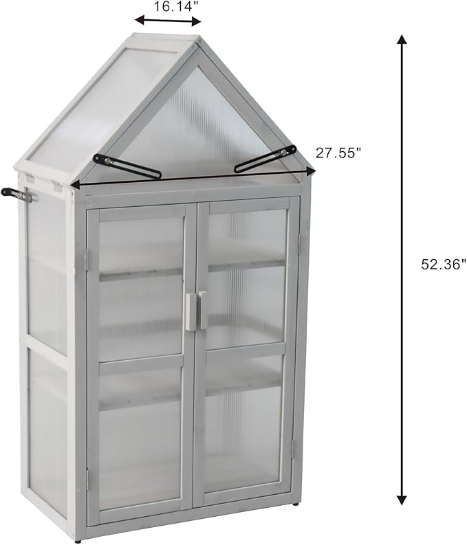 JOYBASE Wooden Mini Cold Frame Greenhouse for Outdoor with Adjustable Shelves, Opening Roof & Wall Mounts - Ideal for Patio, Balcony & Garden, Grey