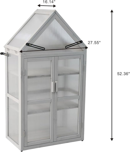 JOYBASE Wooden Mini Cold Frame Greenhouse for Outdoor with Adjustable Shelves, Opening Roof & Wall Mounts - Ideal for Patio, Balcony & Garden, Grey