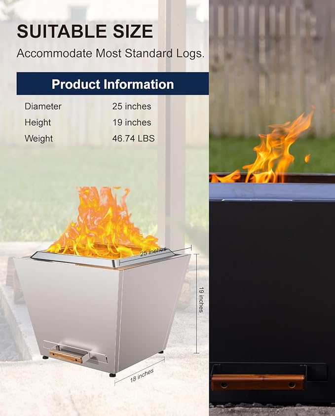 LEGACY HEATING Smokeless Fire Pit, Portable Outdoor Firepits 25 inch, Carry Handle for Backyard Patio Camping Bonfire, Stainless Steel, Ideal for 6-12 People, 46.74 lbs, Silver, Cyberpit One Pro