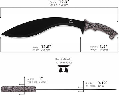 REAT Kukri Machete with Sheath,19 inch 420 Stainless Steel Blade,Non-silp Rubber Handle, Machetes for Cutting Trees,Yard Work,Hunting,Camping