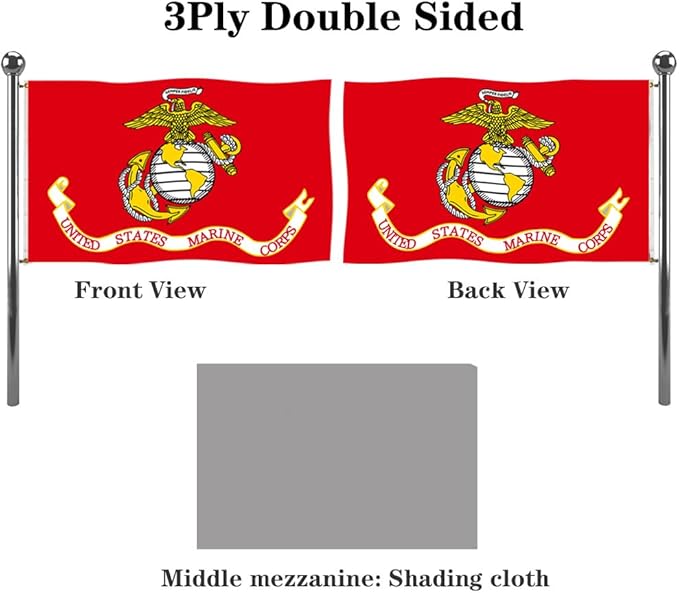Jayus Embroidered US Marine Corps Military Flags 2x3 Outdoor - 340D Heavy Duty Nylon Double Sided USMC Flag Banner with 2 Grommets