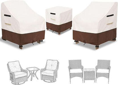 3 Pieces Patio Adirondack Chair Sets Covers,600D Waterproof Heavy Duty Patio Furniture Cover,Includes 2 Outdoor Adirondack Chair Covers and 1 Patio Side Table Cover,Beige&Brown