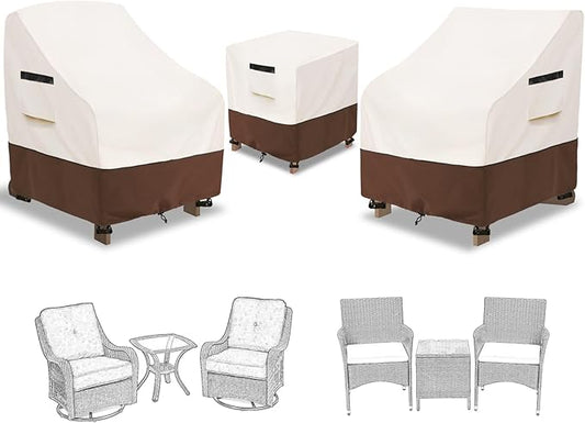 3 Pieces Patio Adirondack Chair Sets Covers,600D Waterproof Heavy Duty Patio Furniture Cover,Includes 2 Outdoor Adirondack Chair Covers and 1 Patio Side Table Cover,Beige&Brown