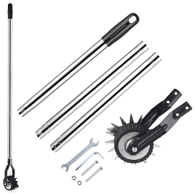 Edger Lawn Tool 53.2 Inch Manual Grass Edger with 3 Sections Stainless Steel Handle and Wheel, Rotary Garden Edging Tool for Landscaping, Sidewalk, Yard