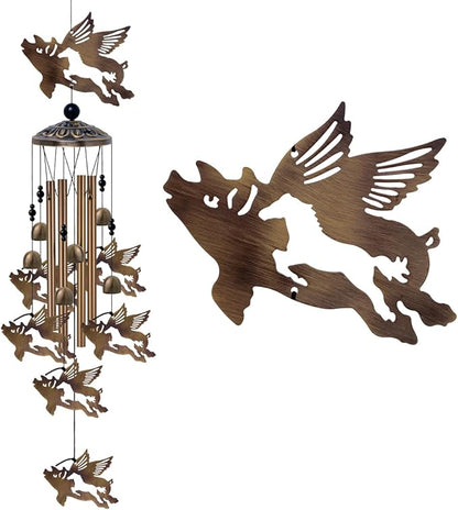 37" Flying Pigs Wind Chimes Outdoor Decor - with 6 Bells 7 Pigs Wind Chimes, Mobile Romantic Fly Pigs Wind Catcher, Bronze Pig Wind Bells for Home, Mom Gifts, Balcony, Tree, Festival Garden Decoration