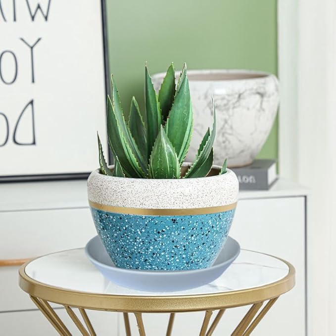 Plant Saucer Tray of 2 Pack 6 Inch, 7 inch (6.7 Inch) Plant Saucer Tray, Heavy Duty Glazed Ceramic Plant Saucers for Indoors & Outdoor, Flower Plant Water Trays for Pots Planter