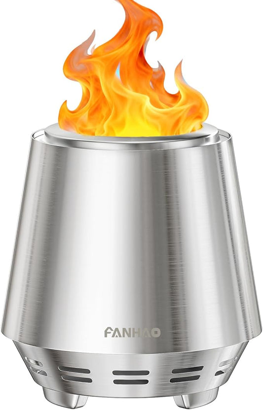 FANHAO Smokeless Fire Pit for Camping, Outdoor & Patio, Stainless Steel Tabletop Firepit with Stand, Wood Burning or Pellet Fueled Portable Bonfire with Carrying Bag | 120% More Efficient Burn
