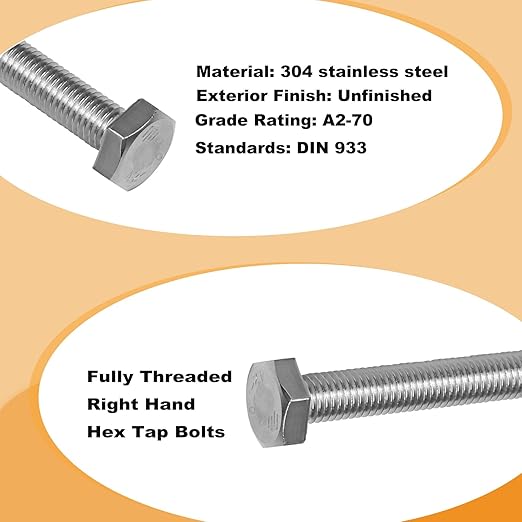 M10 Hex Bolts and Nuts Set, M10x60mm Fully Thread Bolt, M10-1.25mm Hexagon Nut with Flat Washers, Spring Washers 304 Stainless Steel Fastener Set for Caster Wheels Assembly 4 Sets