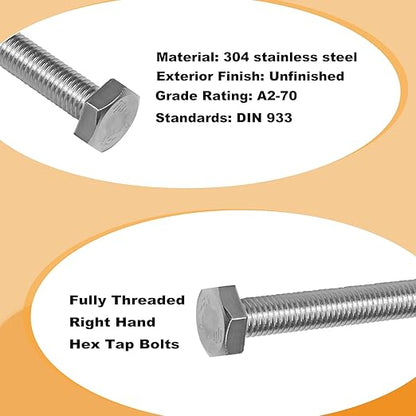 M10 Hex Bolts and Nuts Set, M10x60mm Fully Thread Bolt, M10-1.25mm Hexagon Nut with Flat Washers, Spring Washers 304 Stainless Steel Fastener Set for Caster Wheels Assembly 4 Sets
