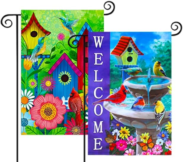 2 pieces spring summer bird garden flag welcome flag, vertical double-sided small yard flag 12 x 18 inches for outdoor family seasonal farmhouse yard lawn outdoor decoration
