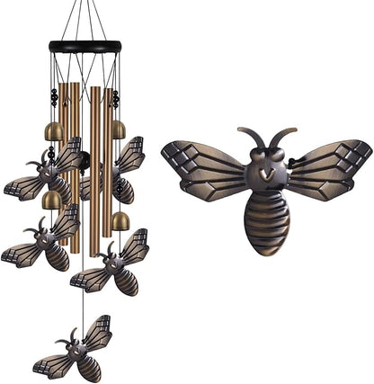 Garden Bee Wind Chimes Outdoor Indoor Decor - with 4 Tubes 4 Bells 5 Bees Wind Chime, Mobile Romantic Bee Wind Catcher, Bees Windchimes for Home, Mom Gifts, Balcony, Tree, Festival, Garden Decoration