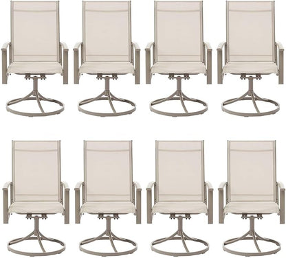 Patio Swivel Chairs Set of 8, Outdoor Swivel Chairs with Armrest, High Back Patio Chair with Metal Frame, All-Weather Outdoor Dining Chair for Deck, Porch and Lawn, Ivory Beige