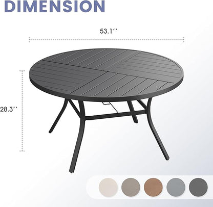 VICLLAX Outdoor Patio Round Dining Table, 54"x 54" Spliced Metal Tabletop for Deck Lawn Garden Backyard, Black