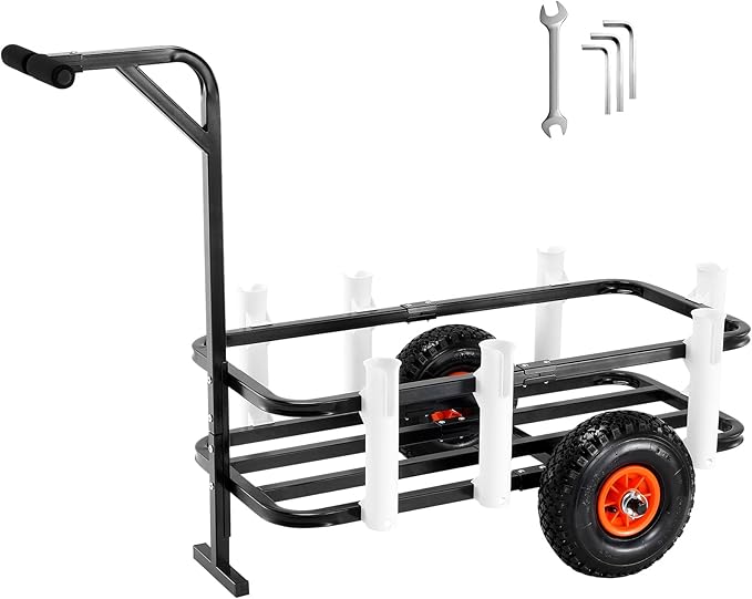 VEVOR Beach Fishing Cart, 200 lbs Load Capacity, Fish and Marine Cart with Two 11" Big Wheels Rubber Balloon Tires for Sand, Heavy-Duty Steel Pier Wagon Trolley with 7 Rod Holders for Fishing, Picnic