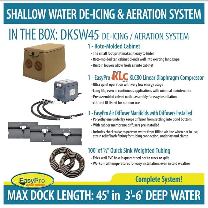 EasyPro DKSW45 Diffused Air De-Icing System for Shallow Water - up to 45' Dock