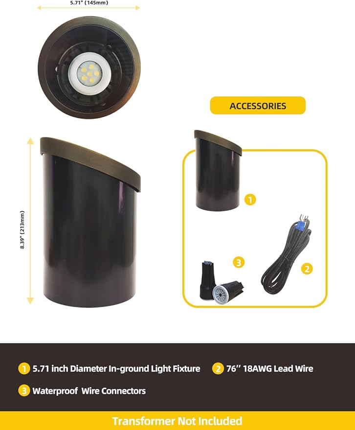 COLOER In-Ground Well Lights Large Size, LED Outdoor Low Voltage Pathway Light, IP65 Waterproof Inground Landscape Lights Wired, Sidewalk Lighting, 4-Pack Without Bulb