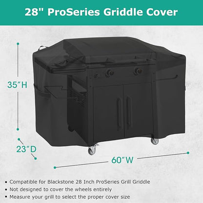 SunPatio Griddle Cover for Blackstone 28" Pro Series, Heavy Duty Waterproof Flat Top Gas Grill Cover 60 Inch, Outdoor All Weather Protection Griddle Cooking Station Grilling Protector, Black