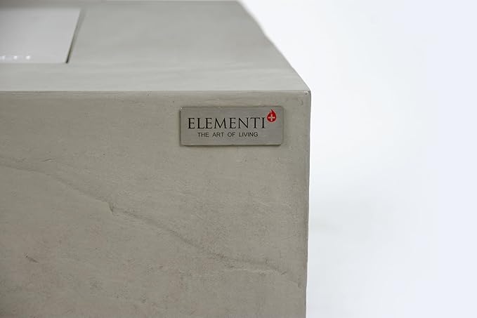 Elementi+ | Bergen Gas Fire Pit Cast Concrete 40" Square Fire Table, Outdoor Fire Pit Electronic Ignition | Canvas Cover, Fire Glass and Burner Lid Included | Dark Gray | Natural Gas
