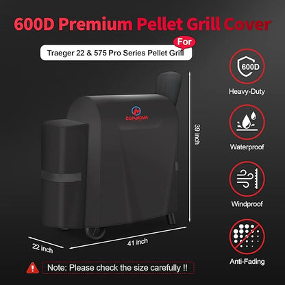 Comnova Grill Cover for Traeger Pro 22 & 575 Series - 600D Wood Pellet Smoker Cover for Traeger Waterproof & Heavy Duty, Premium Pellet BBQ Cover for Treager Pro 22 / Pro 575, Z Grills 550B and More