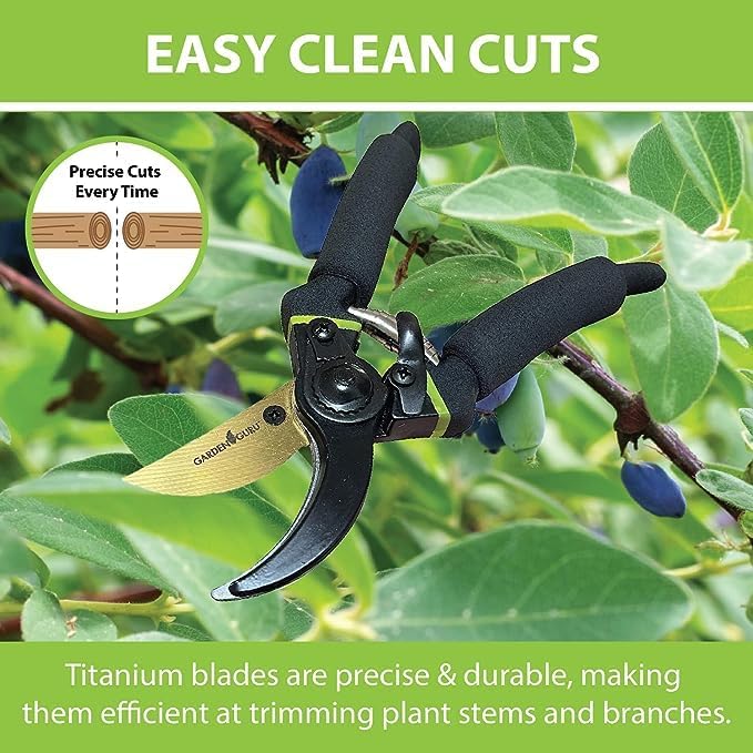 GARDEN GURU Soft Grip Garden Pruning Shears Scissors Clippers - Hardened Titanium Blades, Comfort Grips – Heavy Duty Bypass Hand Pruners Branch Cutters for Gardening Trimming Bushes - 1 Case (50 Pcs)