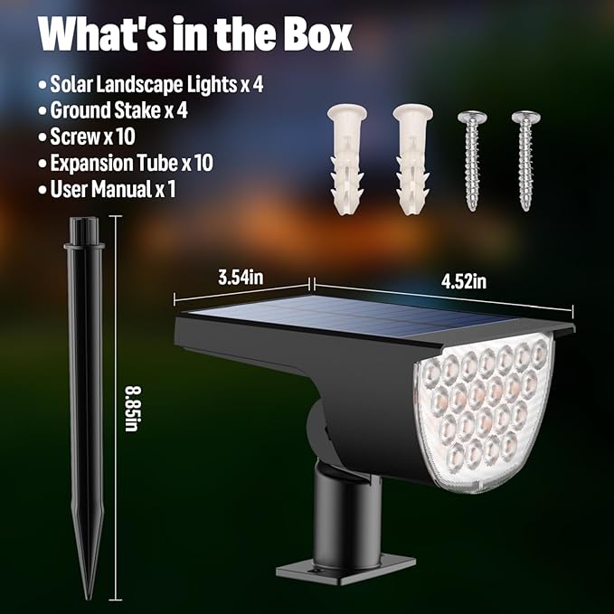 Solar Lights Outdoor Waterproof IP65, 76 LED 3 Lighting Modes Solar Spot Lights Outdoor Yard Garden Landscape Pathway (Warm White, 4 Pack)