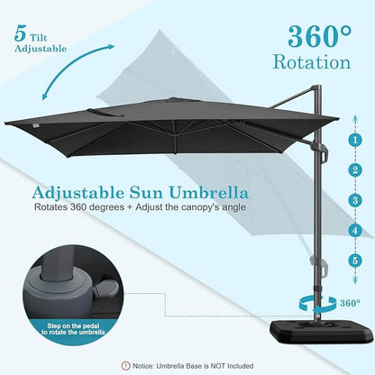Hotime 10x10ft Large Cantilever Patio Umbrellas - Upgrade and Intensify - with 360 Rotation and 5 Angles Adjustment - Aluminum Offset Pool Umbrella Square Outdoor Umbrella for Patio Garden