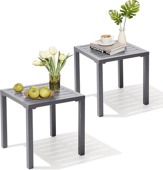 Crestlive Products Aluminum Outdoor Side Table Set of 2, Pool Lounge Chair Side Table, Weather Resistant Small Square Coffee End Table for Patio, Yard, Garden, Porch, Deck, Outdoor