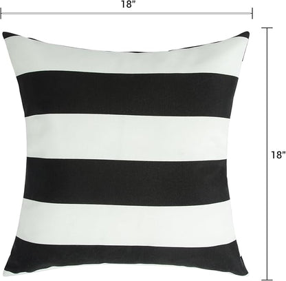 FUNHOME Outdoor Throw Pillows Water Resistant 18x18 inch,Decorative Throw Pillow with Insert Set of 2,Hidden Zipper Headrests for Patio Furniture Sofa Couch Chair (Black White Stripe)