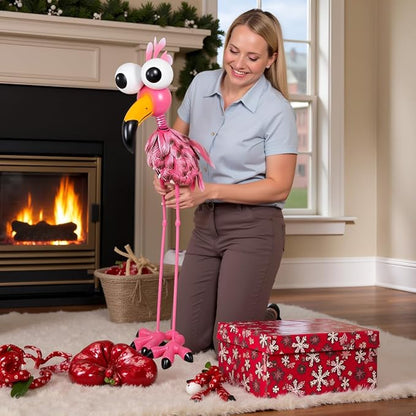 25'' Tall Flamingo Garden Statue, Metal Flamingo Outdoor Staute Waterproof, Pink Flamingo Yard Art Sculptures Decor for Yard, Lawn, Patio, Backyard