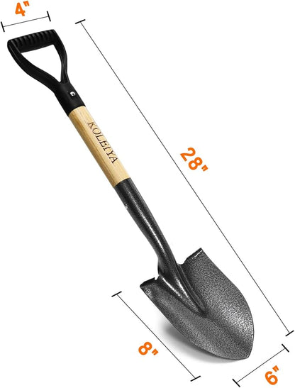 Small Short Handle Shovel - 28 Inches Overall Length - Kids Metal Sand Shovel for Digging and Gardening - Metal + Wooden