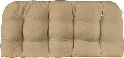 RSH DECOR: Sunbrella Tufted Wicker Loveseat Cushion | 41” x 19" | Water and Fade-Resistant Performance Fabric | Outdoor Settee Cushion for Patio Furniture | Canvas Heather Beige