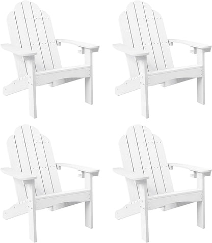 LUE BONA HDPS Adirondack Chairs Set of 4, Fire Pit Outdoor Chair Weather Resistant with Cup Holder, Modern Plastic Chair Plastic for Patio, Deck, Proch, 350LBS, White