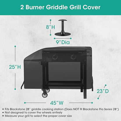SunPatio 28 Inch Grill Griddle Cover Compatible for Blackstone Nexgrill Flat Top 2 Burner Gas Griddle Cooking Station, Outdoor BBQ Gas Grill Cover with Waterproof Sealed Seam, Comes with Support Pole