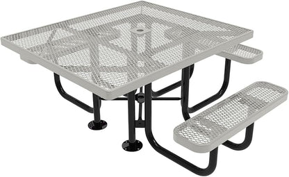COATEDOUTDOORFURNITURE Heavy-Duty Portable ADA-Compliant Outdoor Picnic Table with Umbrella Hole, Expanded Metal Patio Dining Furniture Made in America (46" Square Top, Textured Grey)