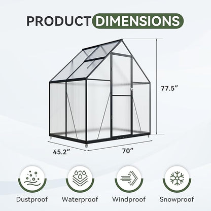 Aoxun 4x6 FT Outdoor Greenhouse, Polycarbonate Greenhouse with Aluminum Frame, Walk-in Green House with Roof Vent, Ground Nails, Lockable Door for Garden Backyard, Patio, Lawn,Quick-Installation