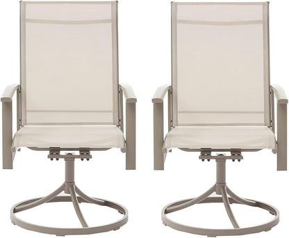 Patio Swivel Chairs Set of 2, Outdoor Swivel Chairs with Armrest, High Back Patio Chair with Metal Frame, All-Weather Outdoor Dining Chair for Deck, Porch and Lawn, Ivory Beige