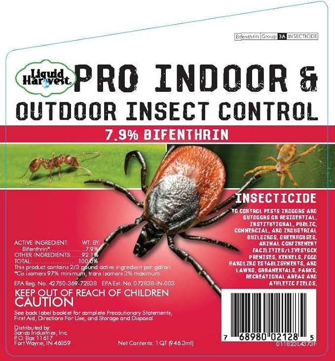 7.9% Bifenthrin Insecticide - 32 Ounces - (Compare to Leading Brands) – Professional Insect Control - Kills on Contact - Fire Ants, Ticks & More