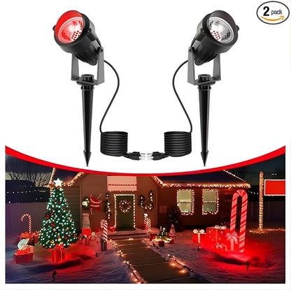 L LOHAS LED Red Spotlight Outdoor, Christmas Red Spot Lights for Yard, Auto On/Off 5W 120V Landscape Lighting for House, Holiday, Trees, Decoration, 450LM IP66 Waterproof, UL Listed, 2 Pack
