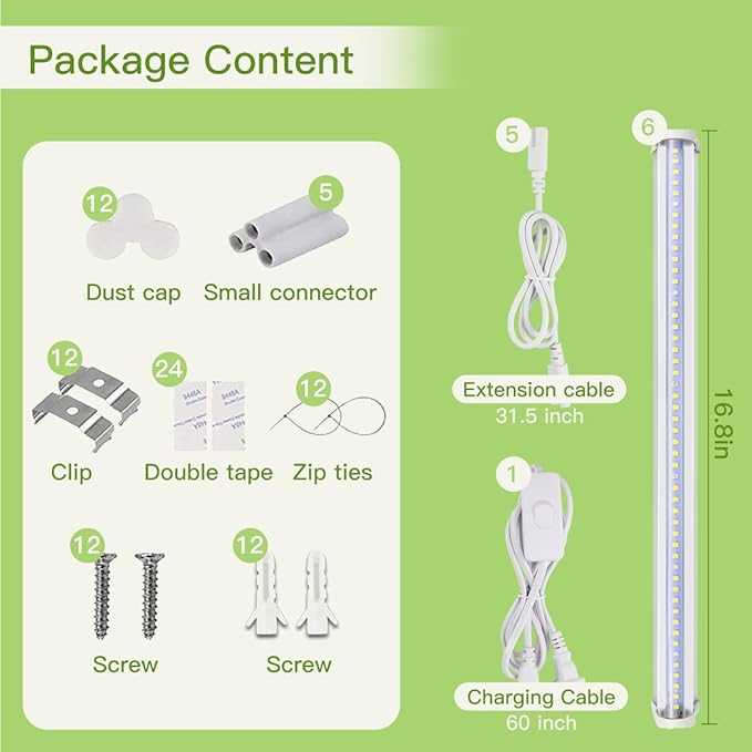 T5 LED Grow Lights, 306-Bulbs 5000K White Full Spectrum Plant Growing Lamp Bars for Indoor Plants Seedling Hydroponics, Daisy-Chain Design (6 x 10W, 300W Equivalent)