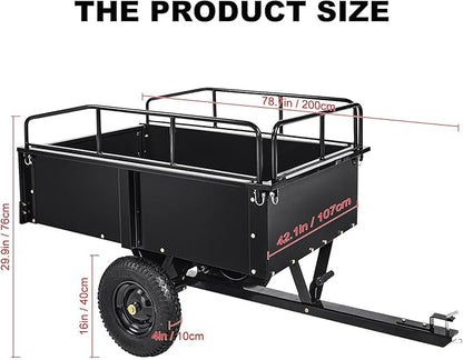Heavy Duty Steel Dump Cart & Utility Trailer 750LB Capacity ATV/Lawn Tractor Hauler with Dual Dumping Modes (Manual/Foot Pedal), All-Terrain Tires & Dual Bearings for Garden, Farm, Firewood