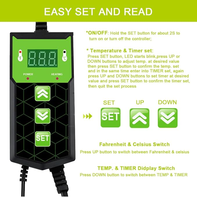 Seedling Heat Mat 10X20.75`` with Thermostat Durable Waterproof Warm Hydroponic Plant Heating Pad with Temperature Control Auto Off Timer for Seed Starting Germination Plant Propagation (1 Heat Pad)