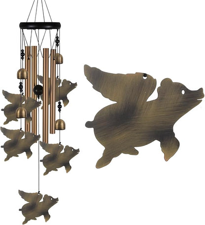 Fly Pigs Wind Chimes Outdoor Decor - with 4 Tubes 5 Pigs Wind Chime, Mobile Romantic Flying Pigs Wind Catcher, Garden Pigs Windchimes for Home, Mom Gifts, Balcony, Tree, Festival, Garden Decoration