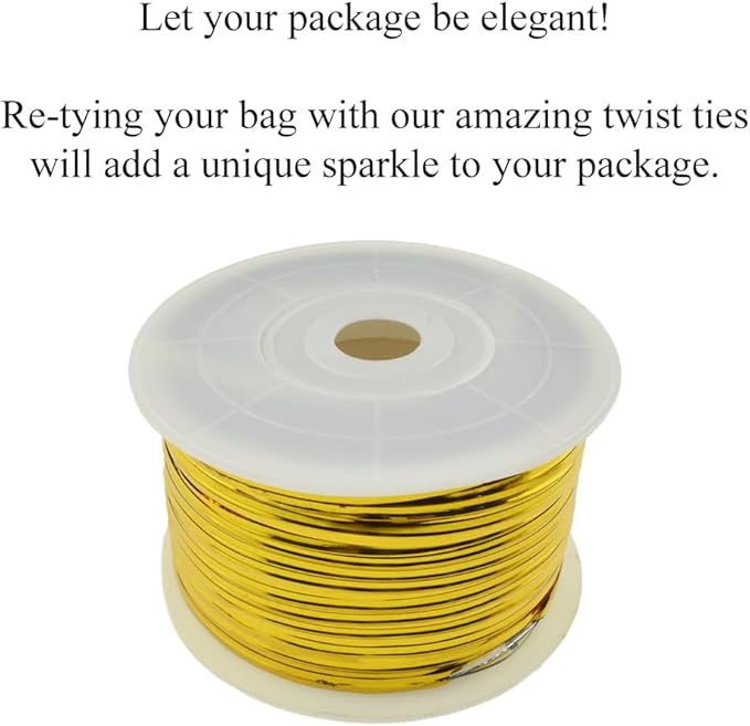 HAHIYO 100Yards/300Feet/91M Gold Metal Twist Ties for Bread, Candy, Coffee, Plant Garden, Cellophane Treat, Gift Wrapping, Plastic Bags - Halloween Party, Cake Present, Art Craft
