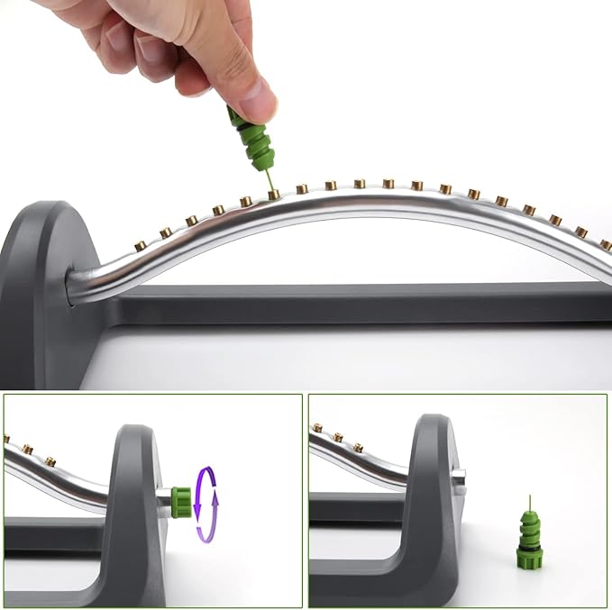 Lawn Sprinkler, 18-Hole Brass Nozzle Oscillating Sprinkler, Garden Tool for Lawns up to 3,600 Square Feet, Jet Cleaning Needle Hidden on The End of The Product, Gray